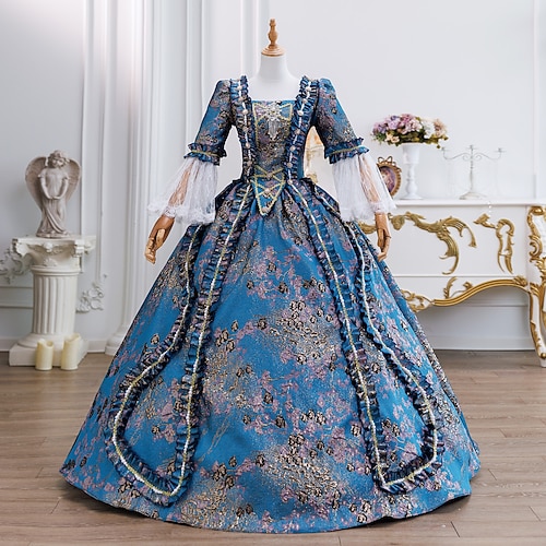 Vintage Rokoko Renaissance Maxi Kleid Normal Ein Hauch Prinzessin Braut Plissiert Gerüscht Prinzessin Rundhals Kostüm Damen Halloween Karneval Maskerade Leistung Party Halloween Erwachsene Ganzjahres Image