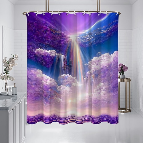 Duschvorhang mit Haken 180cm180cm Polyester waschbar wasserdicht Muster Badezimmer Badewannen Deko Küste Ozean Strand Image