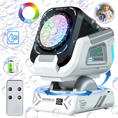 The Upgraded Version of the Bubble Machine with Remote Control, Automatic Rotation and Rgb Light, 1800Mah Rechargeable Battery, Type-C Charging, Bubble Machine Suitable for Kidsren, Weddings, Birthday