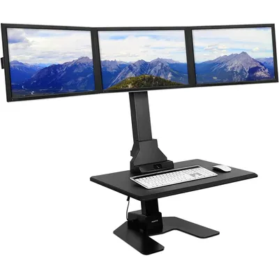 Triple Monitor Electric Standing Desk Converter - 3 Screens Stand Up Desk Riser - Height Adjustable Desktop