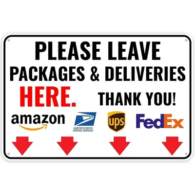 1p，Metal Tin Sign Delivery Sign For Packages - Please Leave Packages & Deliveries Here Down, -