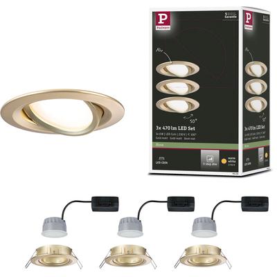 PAULMANN LED Einbauleuchte "LED Einbauleuchte 3-Step-Dim Nova Coin rund 84mm 50 Gold matt", gold (goldfarben), 3 flammig, Ø 8,4cm H: 2,2cm, 3 St., Lampen, mehrere Helligkeitsstufen Image