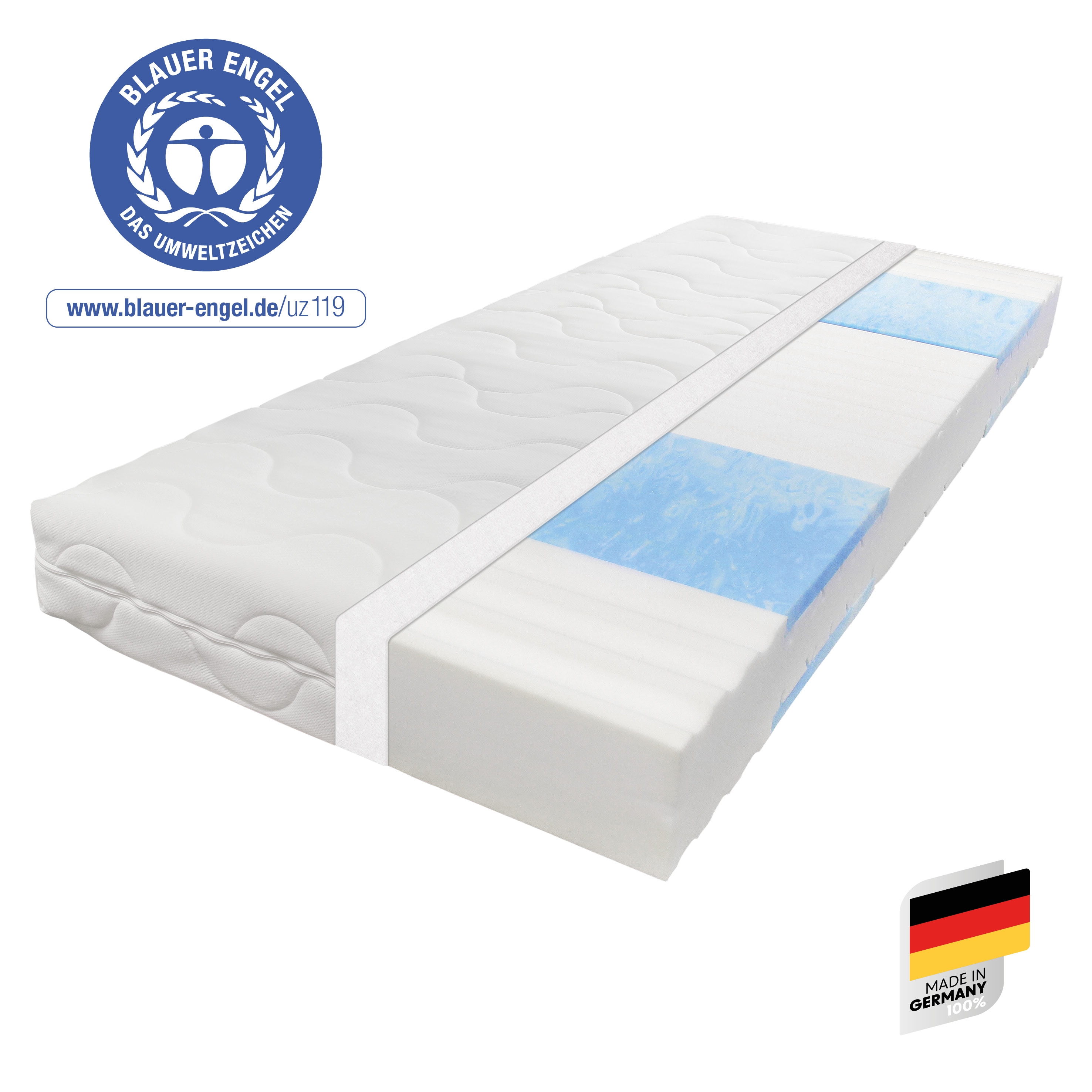 Kaltschaummatratze BECO "Blue Vision, Matratze in 90x200 und vielen weiteren Größen erhältlich", weiß, B:80cm H:18cm L:200cm, Obermaterial: 100% Polyester, Matratzen, Blauer Engel-Auszeichnung, atmungsaktiv, ergonomische Körperanpassung