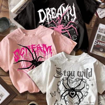 TEMU 3pcs Women's Spider Print T-shirts - Casual Crew Neck Short Sleeve, Polyester Machine Washable - Versatile Fashion For Spring/ Image
