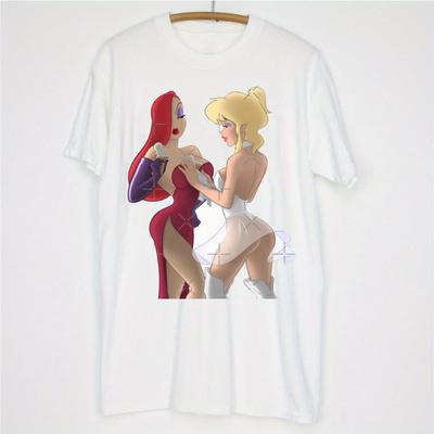 TEMU Men's Casual Cotton T-shirt With Rabbit & Jessica Graphic Print - Soft Breathable Fabric, Short Sleeve Round Neck, Machine Washable, Fit, Sizes S-5xl Image