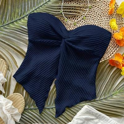 TEMU Y2k-inspired Solid Color Twist Knot Ribbed Texture Tank Top For Women, Elegant Off-shoulder Design With Detail, Versatile Casual Wear Image