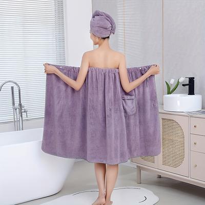 TEMU 1pc Cute Super Absorbent Shower Wrap Robe, Bowknot Soft Non-shedding Wrap Bathrobe, Fade-resistant Women' Wrap Towel, Bathroom Supplies, Home Supplies Image