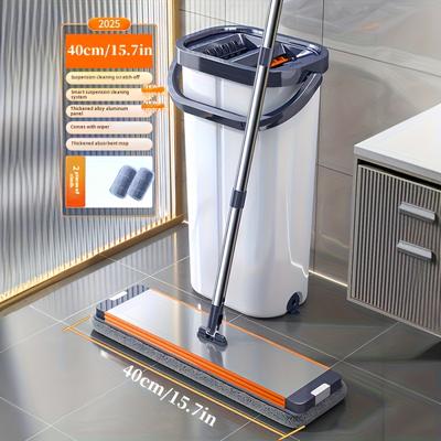 TEMU A Home Floor Cleaning System With A Wringer Mop And Bucket Set, Featuring A Labor-saving Handle And A Water Release Device. Suitable For All Types Of Floors And Windows, And With 2/4 Mop Pads. Image