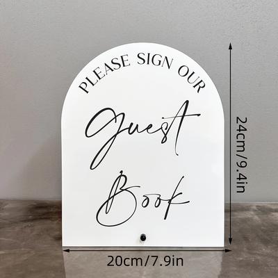 TEMU 2d Flat, Classic Elegant Acrylic Guestbook Sign - White Cursive Script Tabletop Decor For Weddings, Parties, Events - Signage, Wedding Table Decor Image