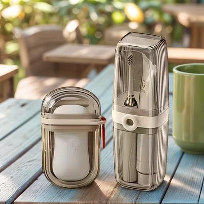 TEMU 2pcs Travel Toothbrush & Soap Holder Set - Portable 3-in-1 Mouthwash Cup, Leak-proof, Easy-to-clean, Designed For Travel And Home Use, Ready For Your Next Adventure