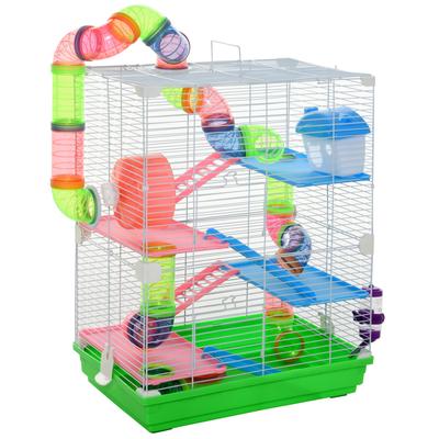 TEMU Pawhut Hamster Cage Small Animal House With Tunnel, Platforms, Bowl, Waterer, House, Ramps And Exercise Wheel 46x30x58cm Image