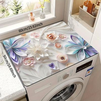 TEMU Absorbent Printed Washer Cover Pad, Modern Washer And Dryer Top Cover, Non-electric, For Laundry And Kitchen Use Image