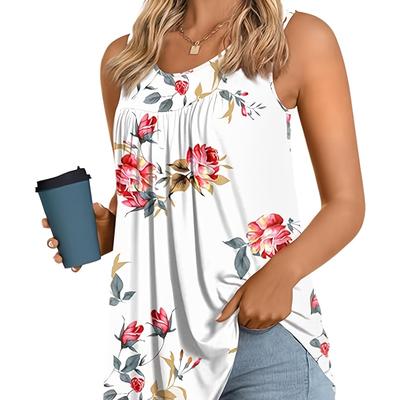 TEMU Women's Casual Sleeveless Round Neck Top - Relaxed -over Floral Print Blouse, Machine Washable Lightweight Shirt For All , Apparel, Nontransparent Material, Comfortable Clothing Image