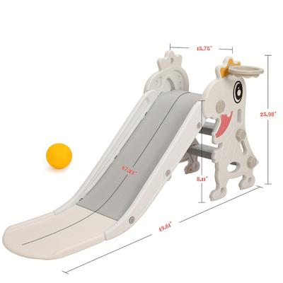 TEMU Plastic Slide Set For Indoor Outdoor Playset Foldable Slide Set, Outdoor Climber Set With Stair Basketball Hoop And Ball Image