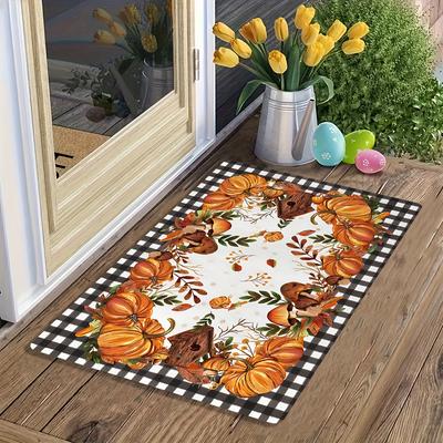 TEMU Thanksgiving Doormat - Non-slip, Machine Washable, With Pumpkins & Maple , Living Room, Bedroom, Kitchen, Entryway Decor Image