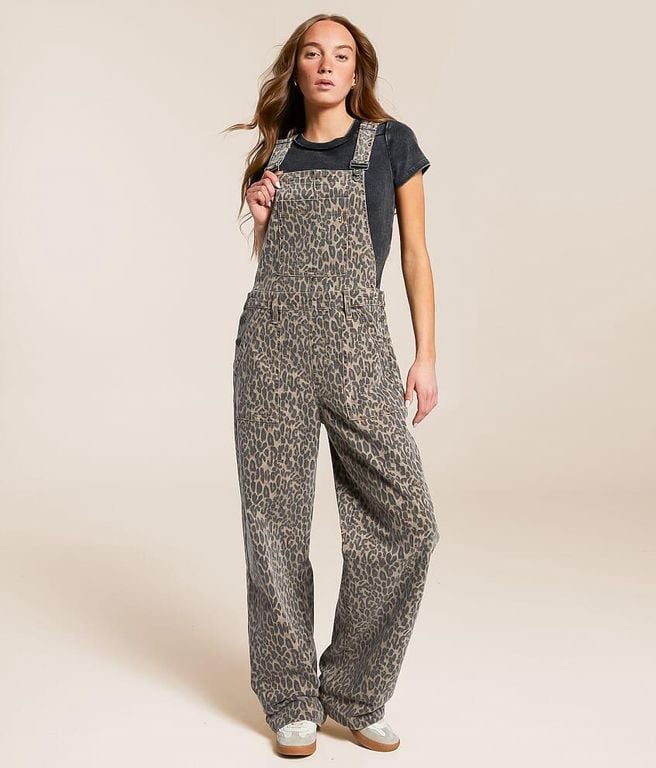 Dylan Cheetah Baggy Denim Overalls - Natural - Hidden Jeans Jumpsuits