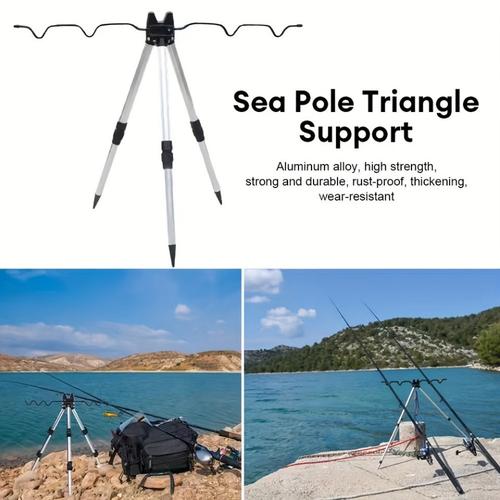 TEMU Support de canne à pêche en aluminium réglable - Trépied durable avec support, adapté à la pêche en mer profonde, design robuste et léger, utilisable en 4 pour l' de pêche en