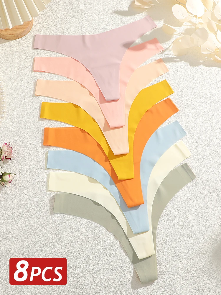 8 Teile/satz Eis Seide Ultra Dünne Frauen Tangas Höschen Atmungsaktive Unterwäsche für Weibliche Damen Sexy Low Rise T-Back bikini Dessous Image