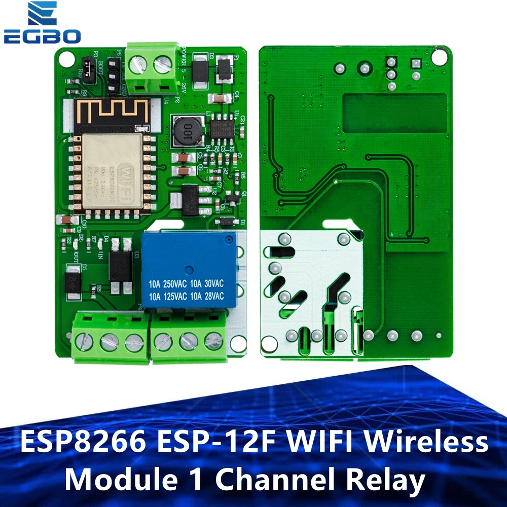 ESP8266 ESP-12F WIFI-Funkmodul, 1-Kanal-Relaisschild, Überstromschutz, Wi-Fi-Netzwerkrelaismodul, 10 A, DC 7–30 V Image