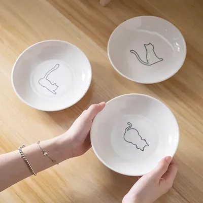 Ceramic Cat Plates With Silicone Anti Slip Pad Pet Cat Snack Bowl Cute Kitten Food Bowl Pet Kitten Water Bowl Pet Supplies