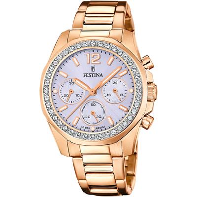 Chronograph FESTINA "Boyfriend Collection", roségoldfarben, grau, Armbanduhren, Damen, Armbanduhr, Quarzuhr, Damenuhr, Stoppfunktion, Edelstahlarmband Image