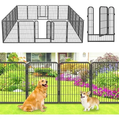 Decorative Garden Fence with Gate for Dogs Metal No Dig Fencing for Yard, 32in(h) x 52ft(l) 24