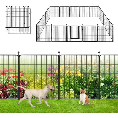 Decorative Garden Fence with Gate Metal Fence Panels 46ft (L)×32in(H) No Dig Fence for Dogs, 20