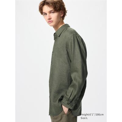 Uniqlo - 100% Premium Linen Shirt - Olive - XXL