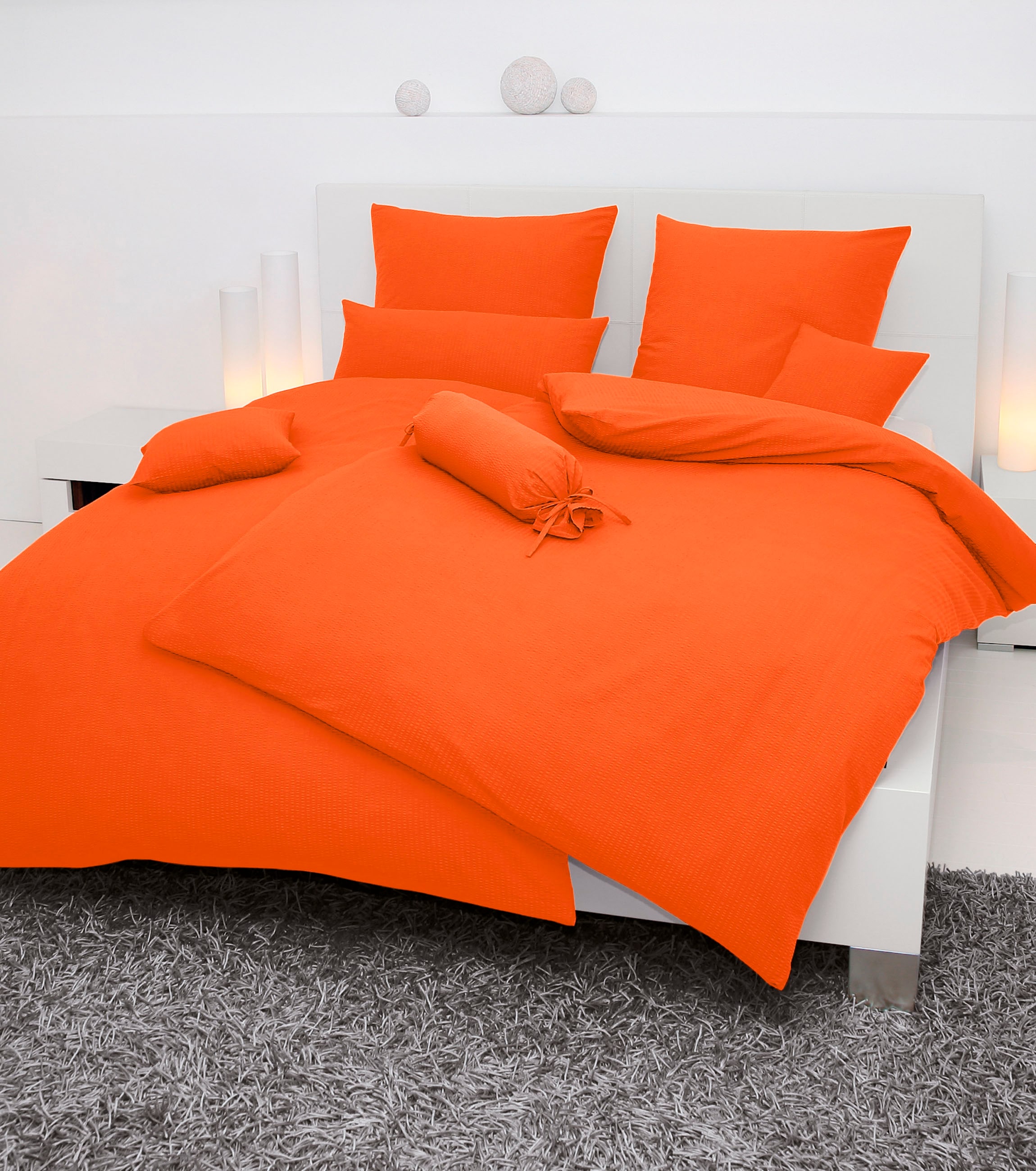 Kissenbezug JANINE "PIANO 0125", orange, B:15cm L:40cm, Mako-Soft-Seersucker, Seersucker, Kissenbezüge, mit Reißverschluss, Soft-Seersucker, passend zur Bettwäsche Image