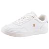 Plateausneaker TOMMY HILFIGER "ESSENTIAL ELEVATED COURT SNEAKER", Damen, Gr. 40, gold (weiß, goldfarben), Leder, sportlich, Schuhe, Freizeitschuh, Halbschuh, Schnürer im Basket-Look