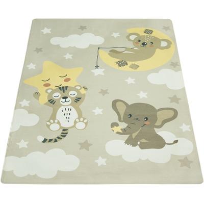 Kinderteppich PACO HOME "Chicos 551", beige, B:120cm H:2mm L:160cm, Polyester, Teppiche, Flachgewebe, niedliches Kinder Design, Motiv Tiere, Kinderzimmer Image