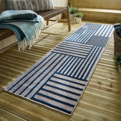 Teppich FLAIR RUGS "Vigo Blocks", blau, B:66cm H:4mm L:230cm, Kunstfaser, Teppiche, Vigo Blocks Indoor Outdoor-Teppich Image