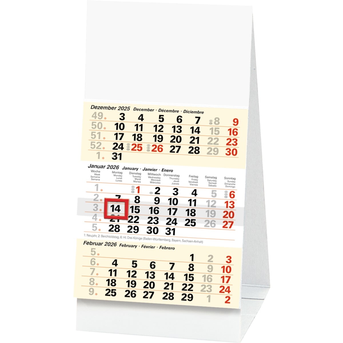 Brunnen Dreimonats-Tischkalender 702 9,7x19cm 3 Monate/Seite 2026. Image