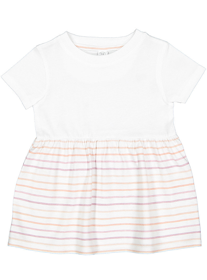 Rabbit Skins RS5330 Infant Fine Jersey Dress Top in White/Lilac Stripe size 12M | Cotton 5330