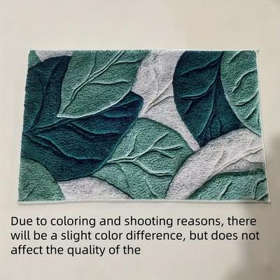 TEMU 1pc Wongirl Plush Microfiber Bath Mat, Green Leaf Pattern, Non-slip, Quick-dry, Moisture-absorbent, Polyester Backing, With Ideal For Home Decor & Gifting Image