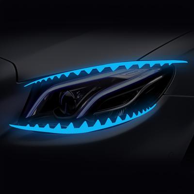 TEMU 2pcs Shark Eyeliner Car Headlight Decals Reflective Vinyl Sticker, Pair Of Sawtooth Shape Eyeliner Sticker For Cars Self-adhesive Vinyl Decal Bumper Stickers For Vehicle Light Decoration Image