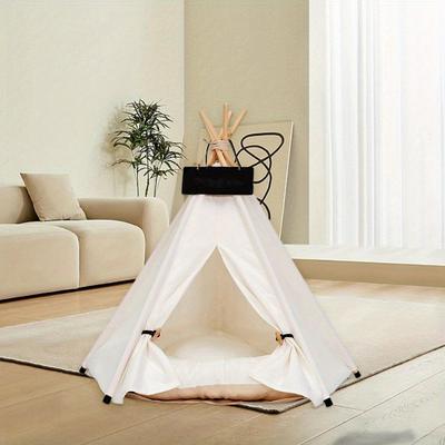 TEMU Classic White Pet Tent, Foldable Polyester Dog House, Durable Assembled Playhouse For Small To Medium Dogs, Cozy Indoor/outdoor Shelter Image