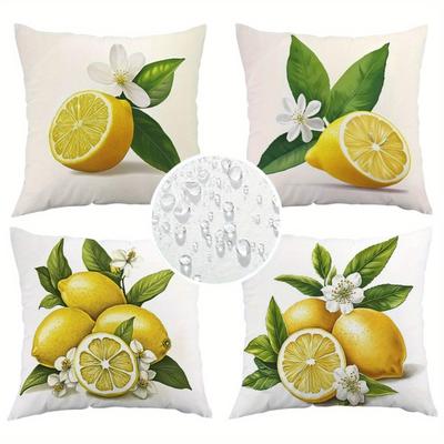 TEMU 4pcs Vibrant Lemon Print Outdoor Pillow Covers - & Uv-resistant, Zipper Closure, Contemporary Style For Patio & Sofa Decor, Machine Washable Polyester, Patio |vibrant Lemon Design| Fabric Image