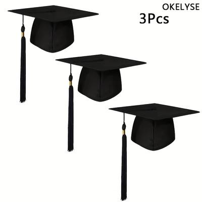TEMU Graduation Hat Set Of 3, Suitable For Adult Men And Women, Adjustable Graduation Hat With Tassel Image