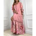 Femmes Robe Longue Maxi Robe Robe Chemise Robe Fleurie Robe Imprimée Mode Moderne Extérieur Quotidien Fête Coupe régulière Fleur Manche 3/4 Col de chemise Blanche Jaune Rose Claire Violet Été