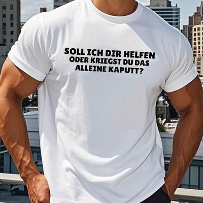 TEMU Funny German Men's Short Sleeve T-shirt - Royal Blue Humorous Text Print, Lightweight Summer Casual Tee, Regular Fit Round Neck, Machine Washable, Casual Attire, Relaxed Fit Shirt, Shirt Image