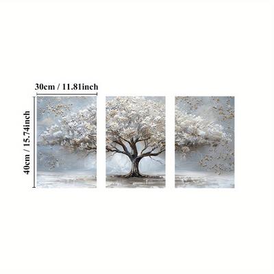 TEMU 3pcs Framed Winter Snow Tree Canvas Art Set - White Tree Of Life, Abstract Landscape Prints For Living Room & Bedroom Decor Image