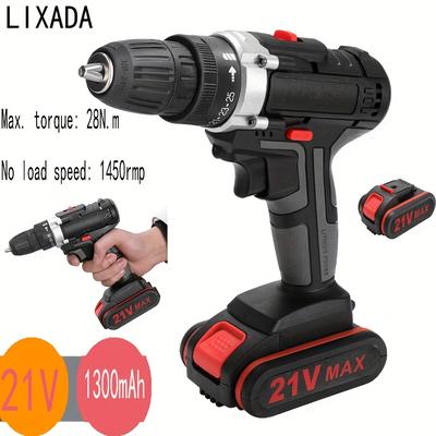 "TEMU Lixada 1450rmp Speed 21v Cordless Drill & Driver Set - Led Work Light, 3/8" Keyless , 28n. Mtorque, 1300mah Lithium-ion Battery Ideal For Diy Home & Garden Projects, Electric Screwdriver" Image