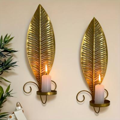 TEMU 2pcs Set, Creative Retro Wall Hanging Candle Holder European Candle Cup Wall Decoration Leaf Candle Holder Image