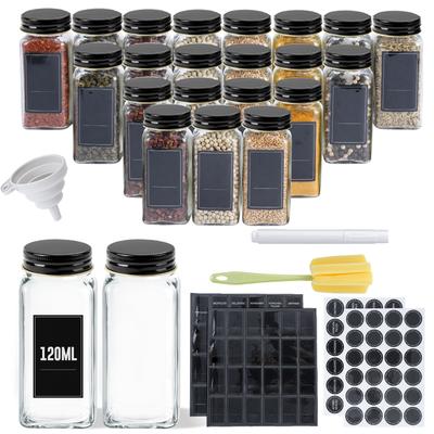 TEMU Spice Jars Square 120ml Glass Spice Jars With Sprinkle Insert, Funnel, Cleaning Brush Spice Container For Spice Kitchen Accessories Image