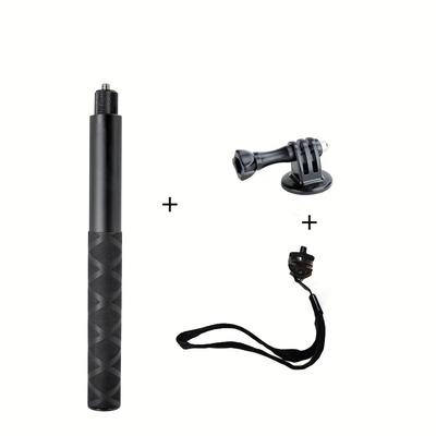 TEMU 120cm Aluminum Alloy Telescopic Invisible Selfie Stick, Compatible With 360insta X4 X3 Dji Action5/4/3 11/10, Includes Wrist Strap And Mounting Adapter. Image