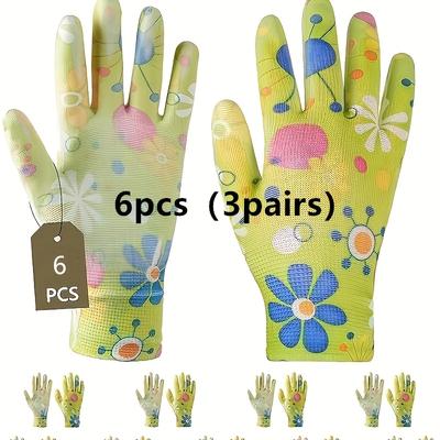 TEMU 6pcs Women' Nylon Gloves, Coated Polyester Printed Gloves, Breathable Hand Covers Image