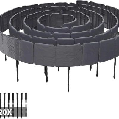 TEMU Stone-look Plastic Lawn Edging With Ground Spikes - 25x10cm Durable Garden Bed Border, Natural Mowing Edge For Flower Beds, Control & Lawn Care, Stoneaggregate Finish Image