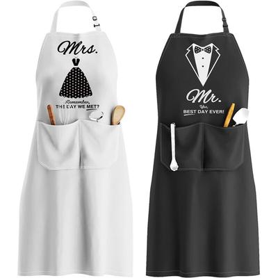 Linghhang - Mr. & Mrs. Schürze, verstellbare Schürze mit 2 Taschen, Paarschürze Geschenk für Image