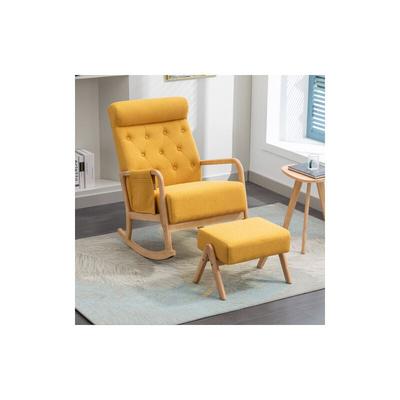 Okwish - Wohnzimmer Bequemer Schaukelstuhl mit Ottomane Gelb Image